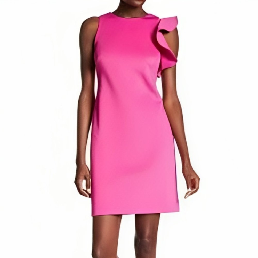 Vince Camuto One Shoulder Asymmetrical Ruffle Sheath Mini Dress Hot Pink